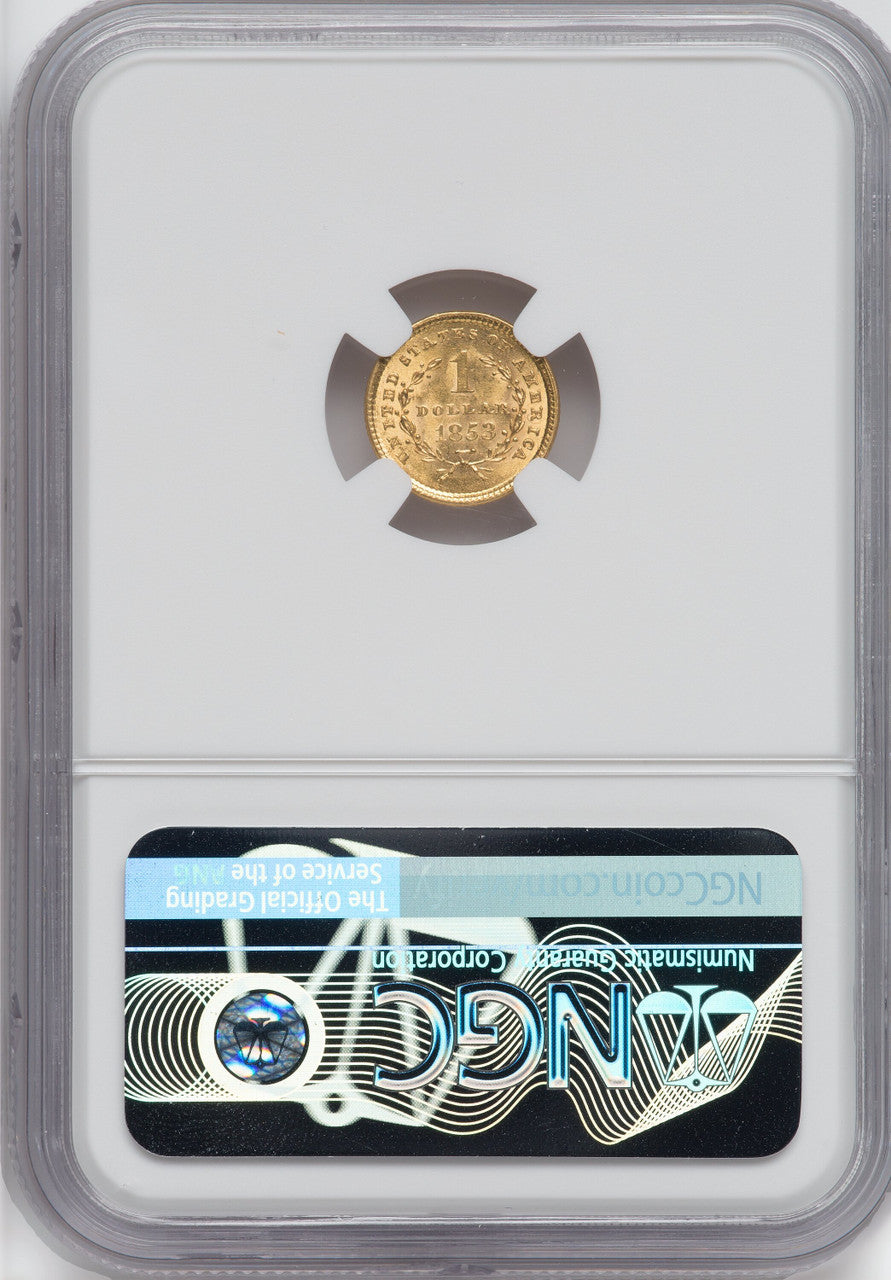 1853 G$1 Gold Dollar NGC MS63