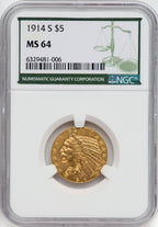 1914-S $5 Indian Half Eagle NGC MS64