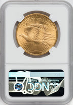 1908 $20 NO MOTTO Green Label Saint-Gaudens Double Eagle NGC MS66+