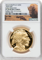 2016-W $50 One-Ounce Gold Buffalo Tenth Anniversary First Strike NGC PF70