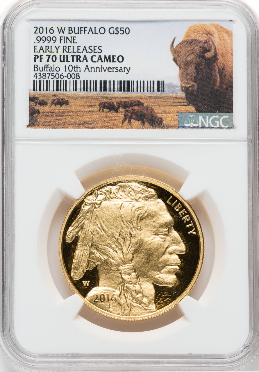 2016-W $50 One-Ounce Gold Buffalo Tenth Anniversary First Strike NGC PF70