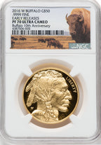 2016-W $50 One-Ounce Gold Buffalo Tenth Anniversary Early Releases NGC PF70