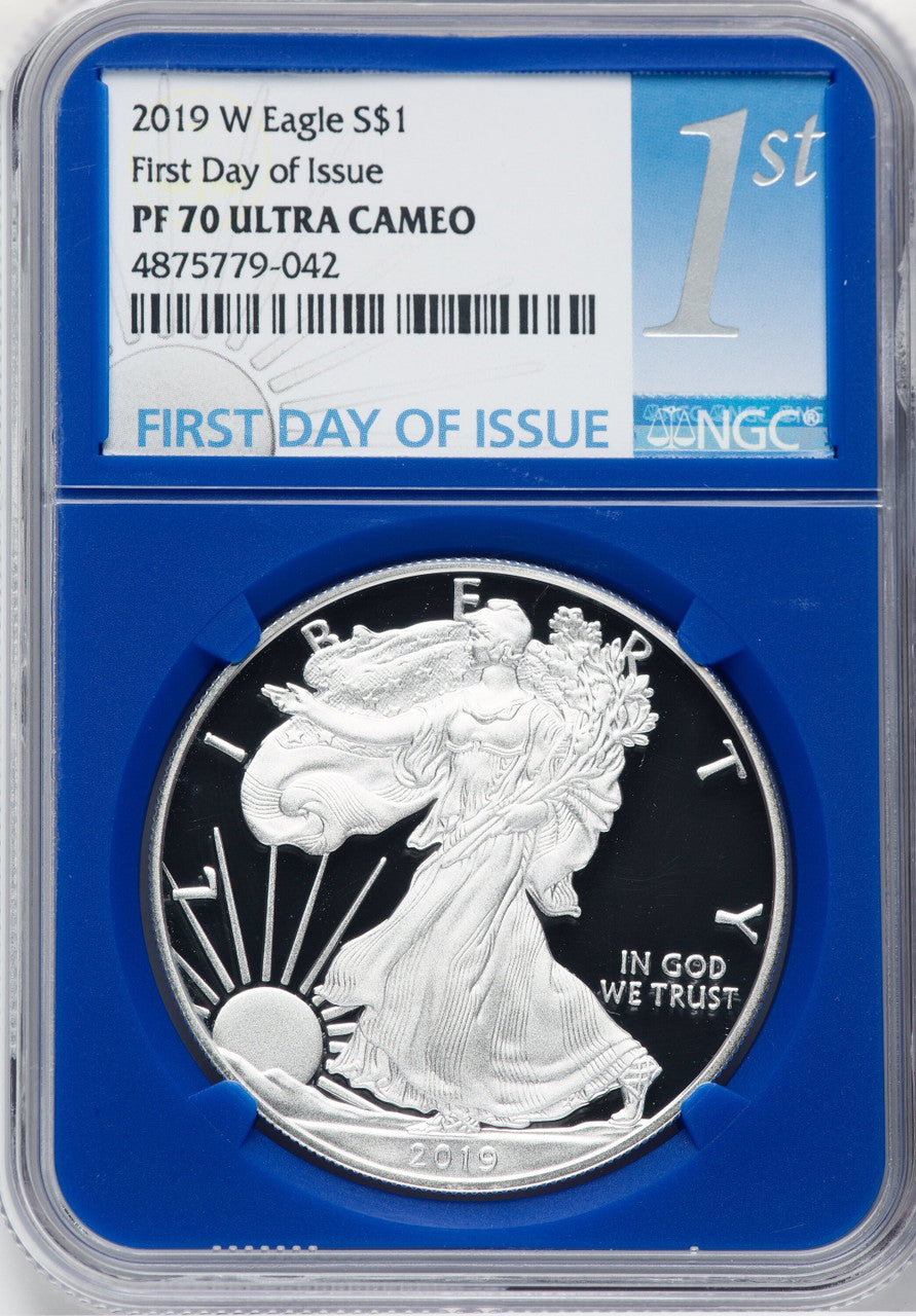 2019-W S$1 Silver Eagle First Day of Issue NGC PF70