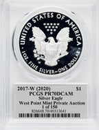 2017-W $1 Silver Eagle WP Mint Private Auction Release 1 of 150 #258 1 of 150 PCGS PR70
