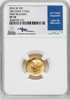 2016-W 10C Mercury Dime Gold 100th Anniversary First Strike SP NGC MS70