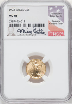 1992 $5 Tenth-Ounce Gold Eagle NGC MS70 Mike Castle