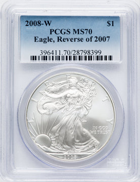 2008-W S$1 Silver Eagle Reverse of 2007 SP PCGS SP70