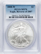 2008-W S$1 Silver Eagle Reverse of 2007 SP PCGS SP70