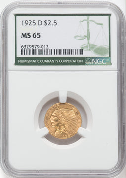1925-D $2.50 Green Label Indian Quarter Eagle NGC MS65 (758108003)