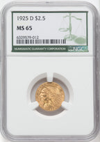 1925-D $2.50 Green Label Indian Quarter Eagle NGC MS65 (758108003)