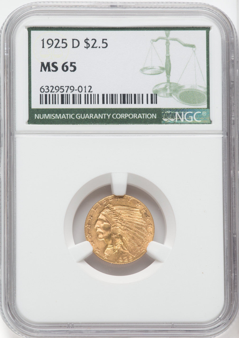 1925-D $2.50 Green Label Indian Quarter Eagle NGC MS65 (758108003)