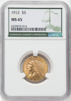 1912 $5 Indian Half Eagle NGC MS65