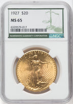 1927 $20 Green Label Saint-Gaudens Double Eagle NGC MS65