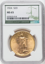 1924 $20 Saint Green Label Saint-Gaudens Double Eagle NGC MS65