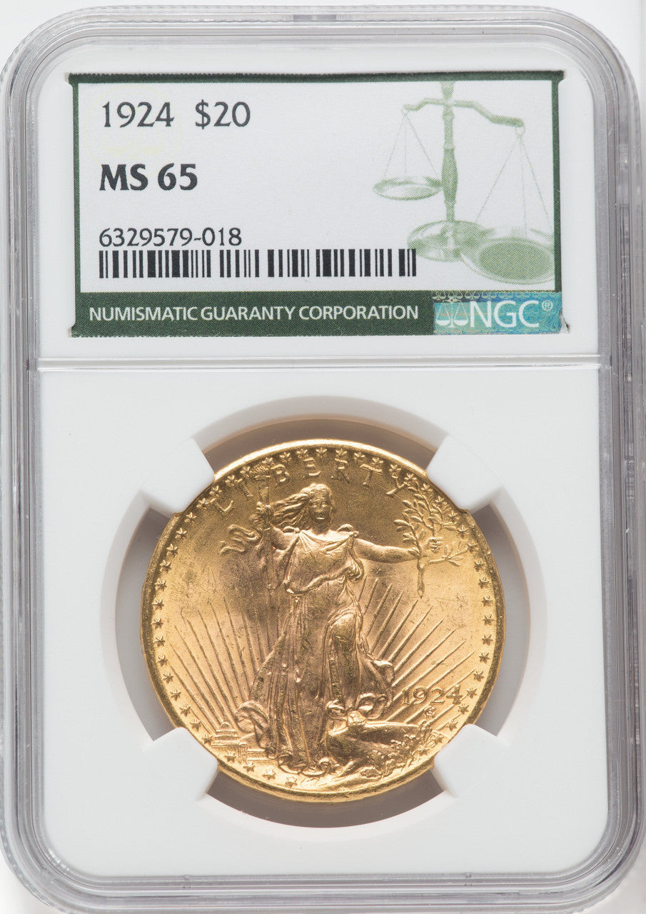 1924 $20 Saint Green Label Saint-Gaudens Double Eagle NGC MS65