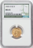 1925-D $2.50 Green Label Indian Quarter Eagle NGC MS65 (757922003)