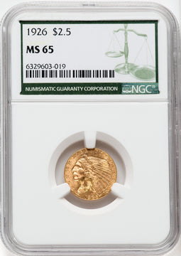1926 $2.50 Green Label Indian Quarter Eagle NGC MS65