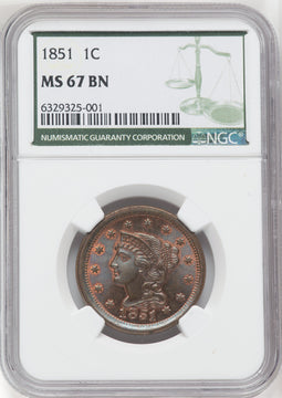 1851 1C BN Large Cent NGC MS67