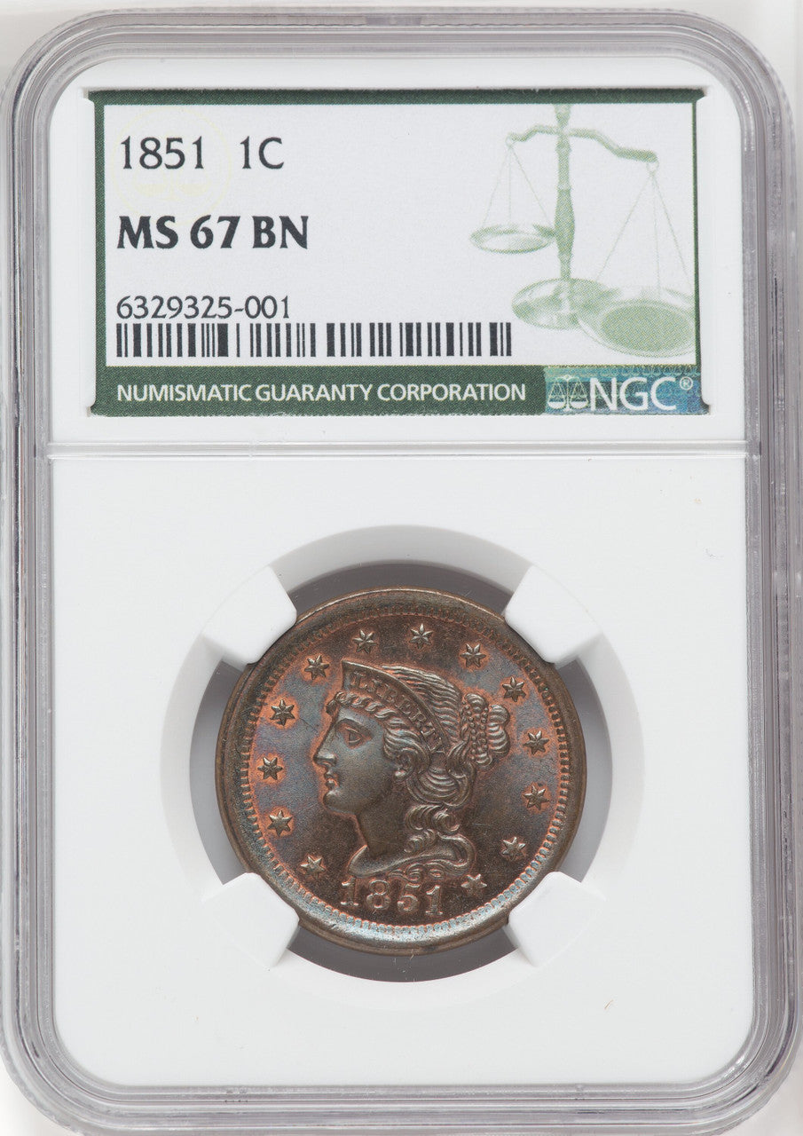 1851 1C BN Large Cent NGC MS67