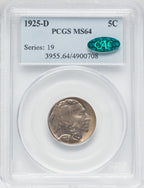 1925-D 5C CAC Buffalo Nickel PCGS MS64