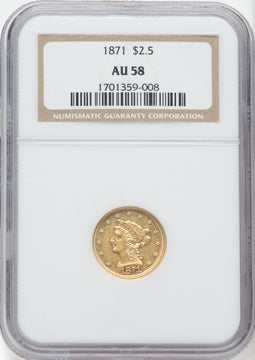 1871 $2.50 Liberty Quarter Eagle NGC AU58