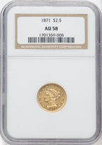 1871 $2.50 Liberty Quarter Eagle NGC AU58