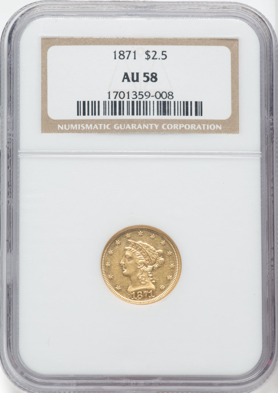 1871 $2.50 Liberty Quarter Eagle NGC AU58