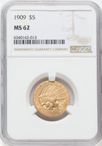 1909 $5 Indian Half Eagle NGC MS62