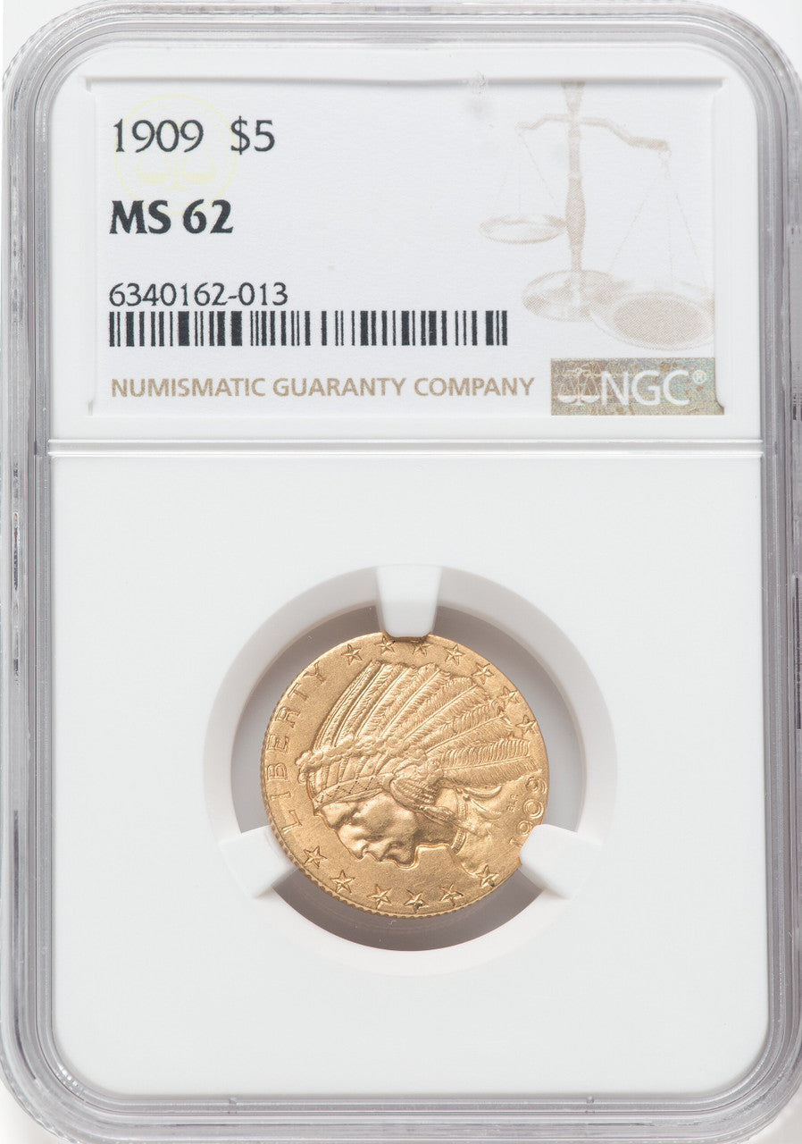 1909 $5 Indian Half Eagle NGC MS62