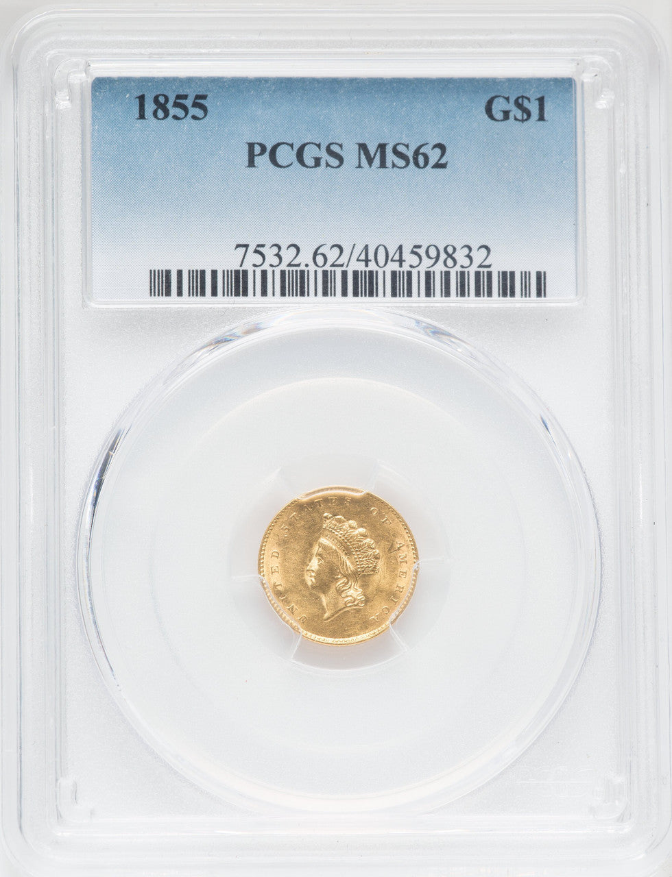 1855 G$1 Type Two Gold Dollar PCGS MS62