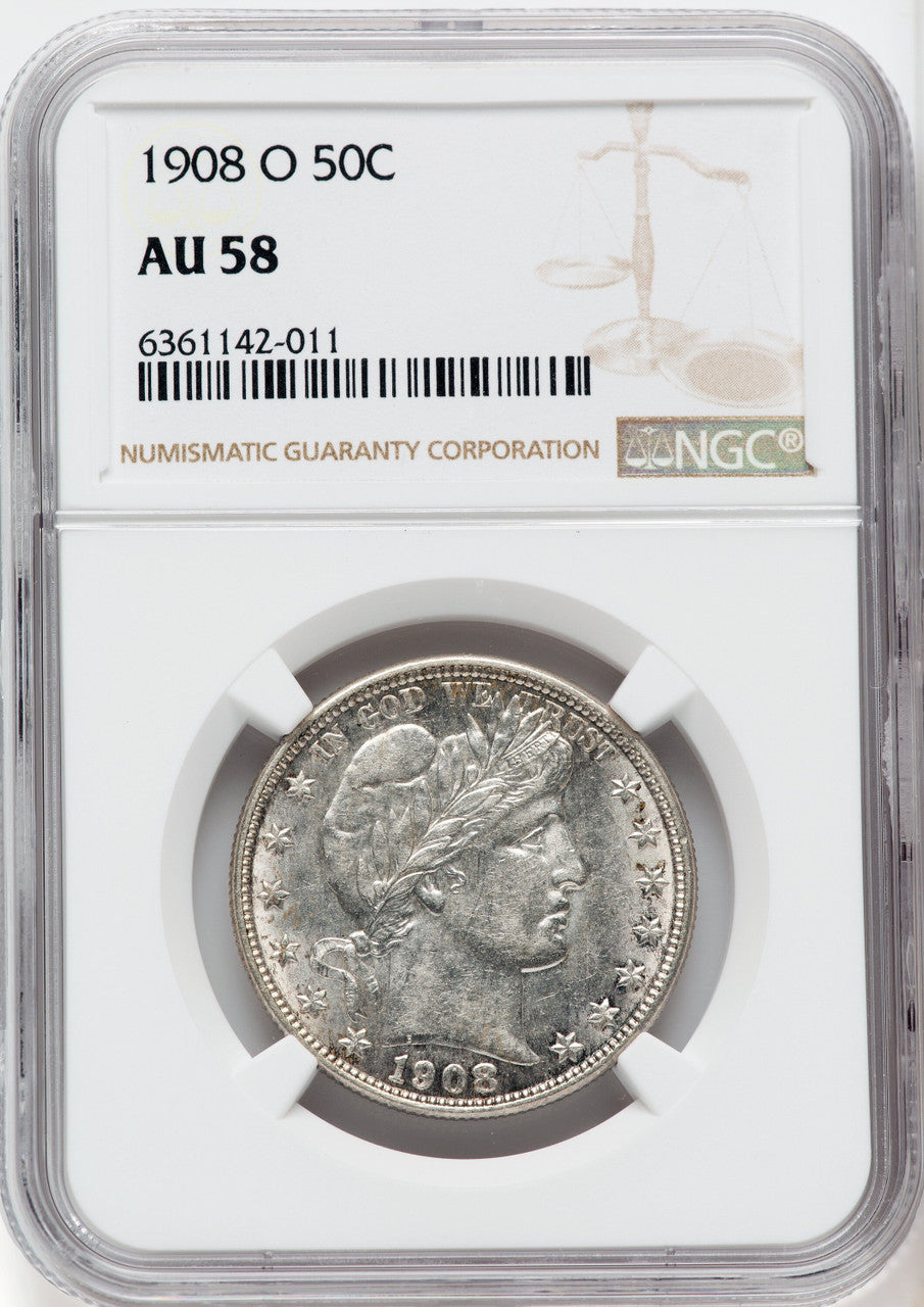 1908-O 50C Barber Half Dollar NGC AU58