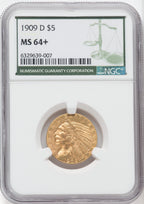 1909-D $5 Green Label Indian Half Eagle NGC MS64+