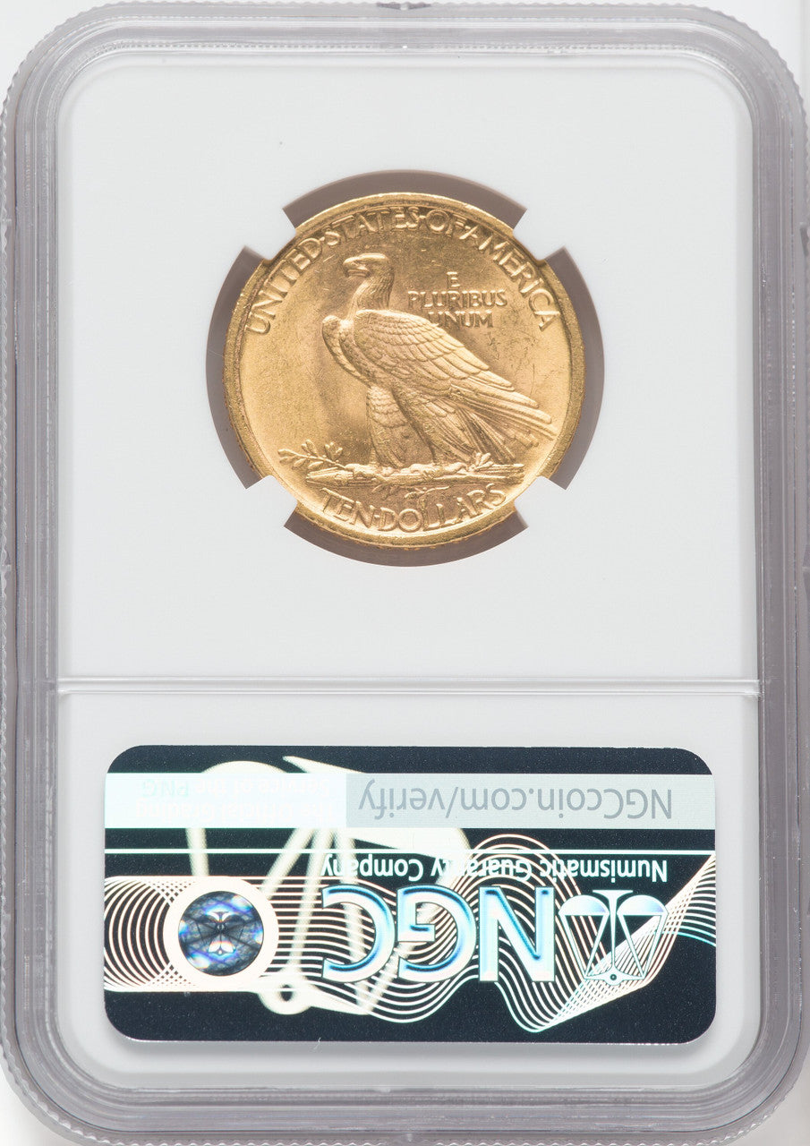 1908 $10 NO MOTTO Green Label Indian Eagle NGC MS64