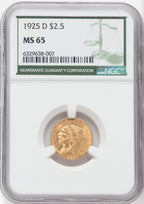 1925-D $2.50 Indian Quarter Eagle NGC MS65
