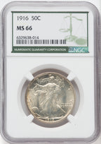 1916 50C Green Label Walking Liberty Half Dollar NGC MS66