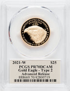 2021-W G$25 Half Ounce Gold Eagle Type Two Advanced Release Cleveland Art Deco PCGS PR70