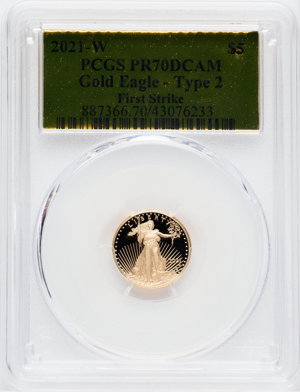 2021-W $5 Tenth Ounce Gold Eagle Type Two FS PCGS PR70