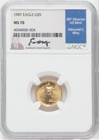 1987 $5 Tenth-Ounce Gold Eagle NGC MS70 Moy Signed