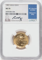 1987 $10 Quarter-Ounce Gold Eagle NGC MS70 Ed Moy Signed