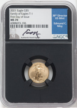2021 $5 Gold Eagle Type One First Day of Issue NGC MS70 Moy Signed