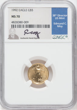 1992 $5 Tenth-Ounce Gold Eagle NGC MS70 Ed Moy Signed