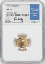 1992 $5 Tenth-Ounce Gold Eagle NGC MS70 Ed Moy Signed