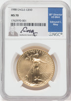 1988 $50 One-Ounce Gold Eagle NGC MS70 Moy Signed
