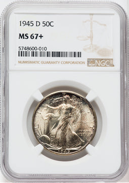 1945-D 50C NGC Plus Walking Liberty Half Dollar NGC MS67+