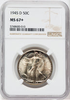 1945-D 50C NGC Plus Walking Liberty Half Dollar NGC MS67+