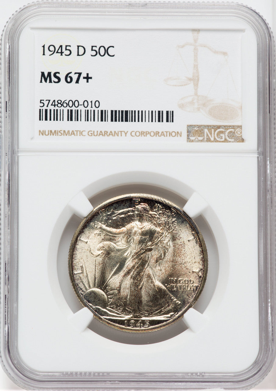 1945-D 50C NGC Plus Walking Liberty Half Dollar NGC MS67+