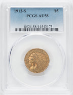 1912-S $5 Indian Half Eagle PCGS AU58