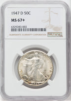 1947-D 50C NGC Plus Walking Liberty Half Dollar NGC MS67+