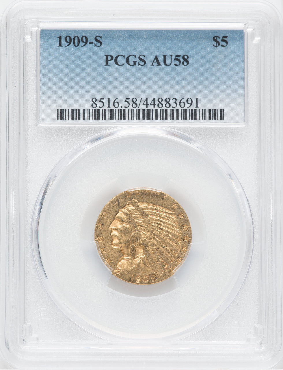 1909-S $5 Indian Half Eagle PCGS AU58