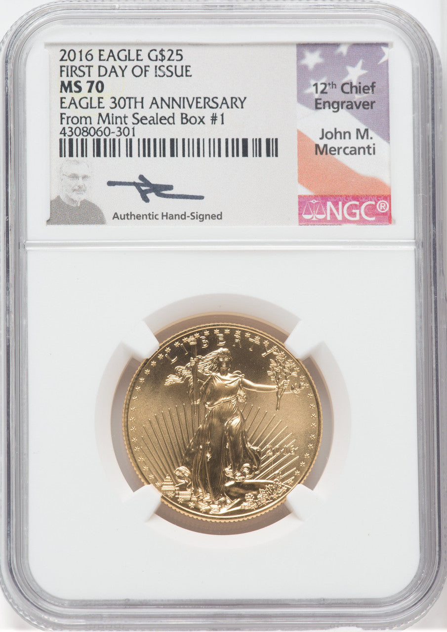 2016 $25 Half-Ounce Gold Eagle 30th Anniversary NGC MS70